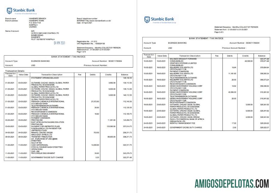 Uganda Stanbic Bank Word examplo